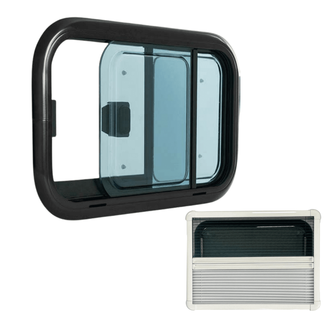Baie coulissante SLIDE LIGHT 1100 x 550 - avec store et moustiquaire - Vanlife-Store