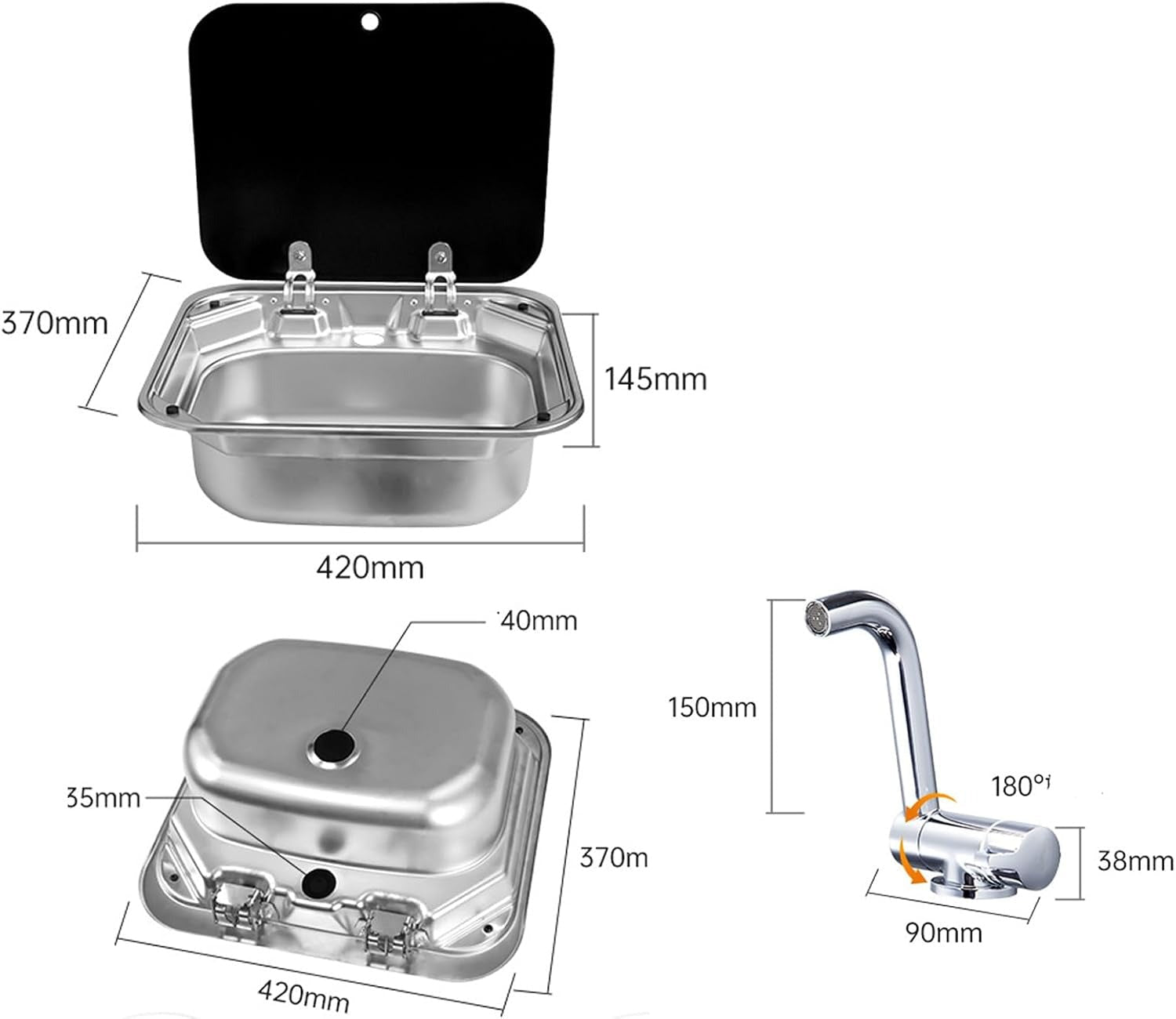 Evier Inox spécial camping-car - 40x35cm - Vanlife-Store