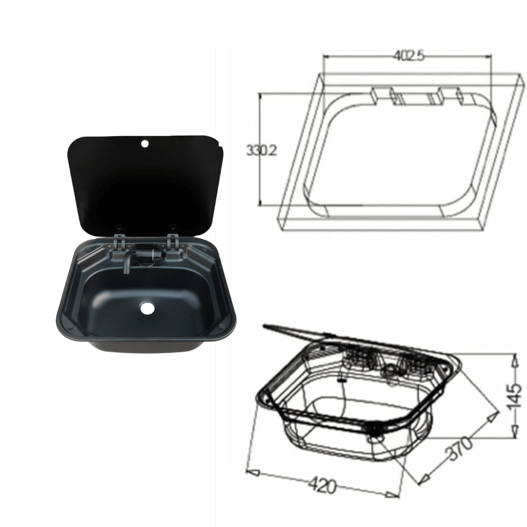 Evier Inox spécial camping - car - 40x35cm - Avec Robinet - BLACK - Vanlife - Store