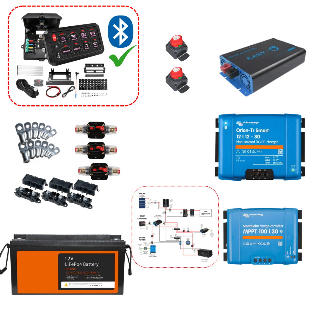 Kit complet électricité van aménagé - Avec schéma électrique - Interrupteurs Bluetooth - Avec convertisseur 12v - 230v - Vanlife - Store