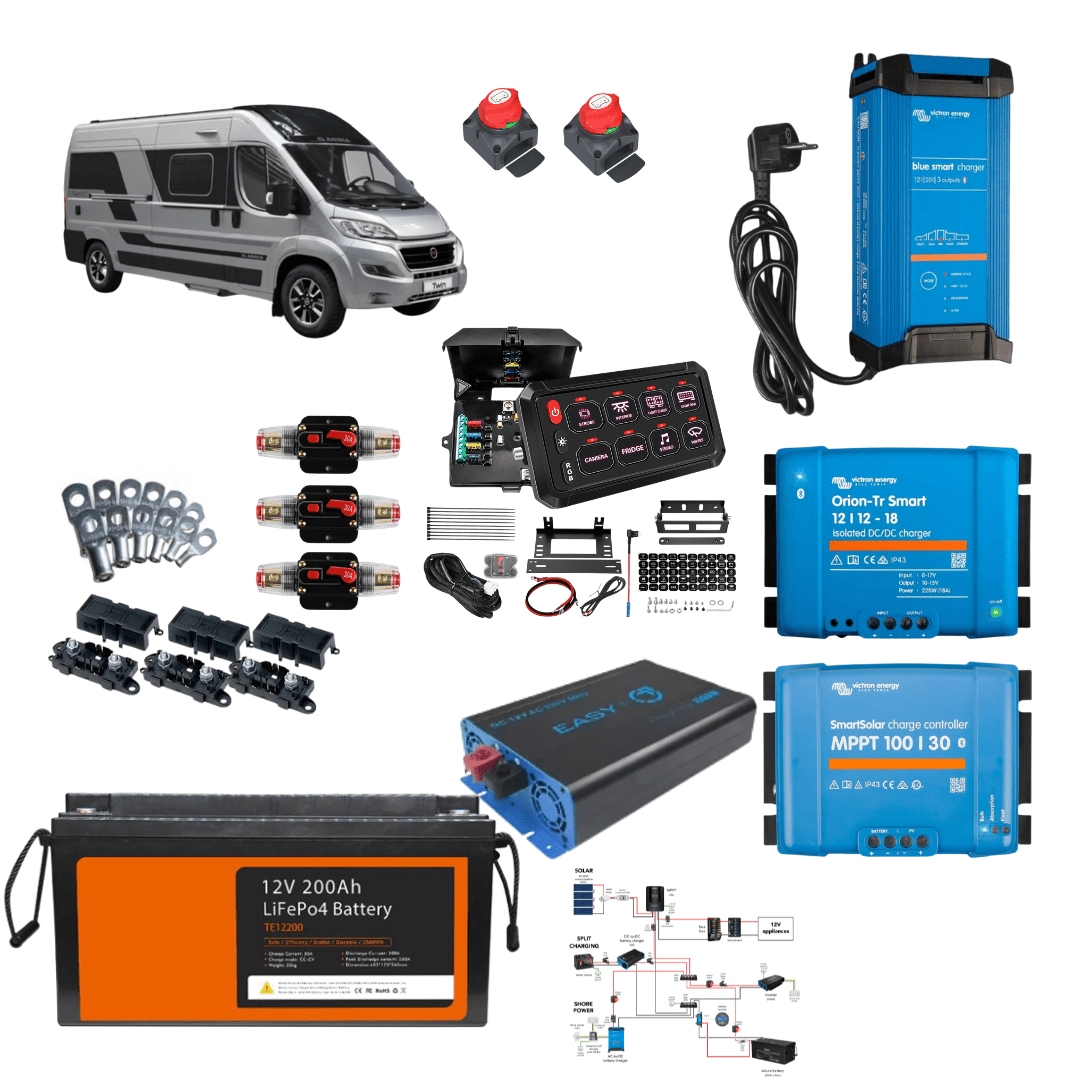 Kit complet électricité van aménagé bluetooth - Batterie Lithium + Pack Victron + Boitier distribution intelligent + cosses + schéma d'installation - Vanlife - Store