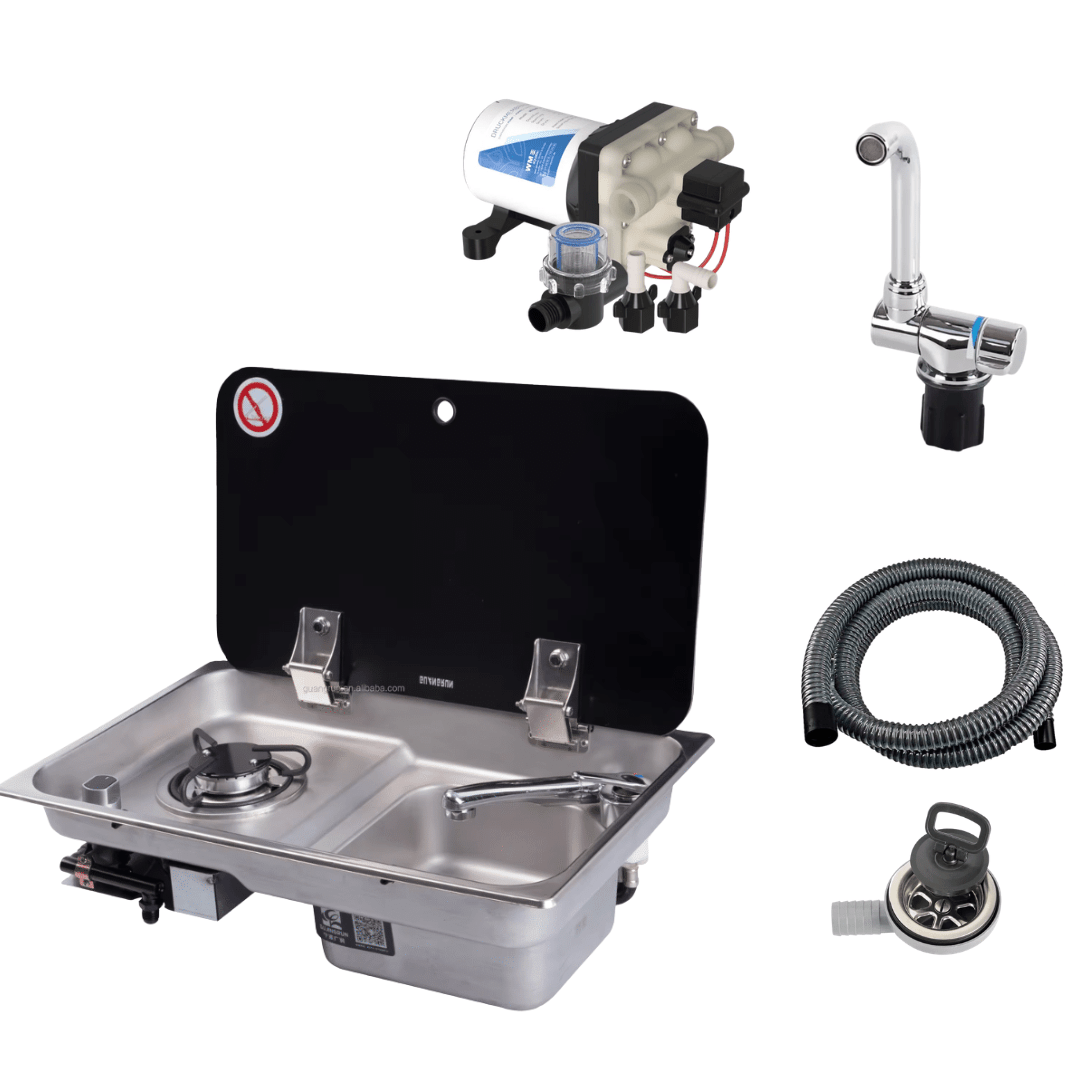 camping 12v wasserpumpe Kombipaket Spüle mit Gasherd für Wohnmobil und Camper + 12V Wasserpumpe