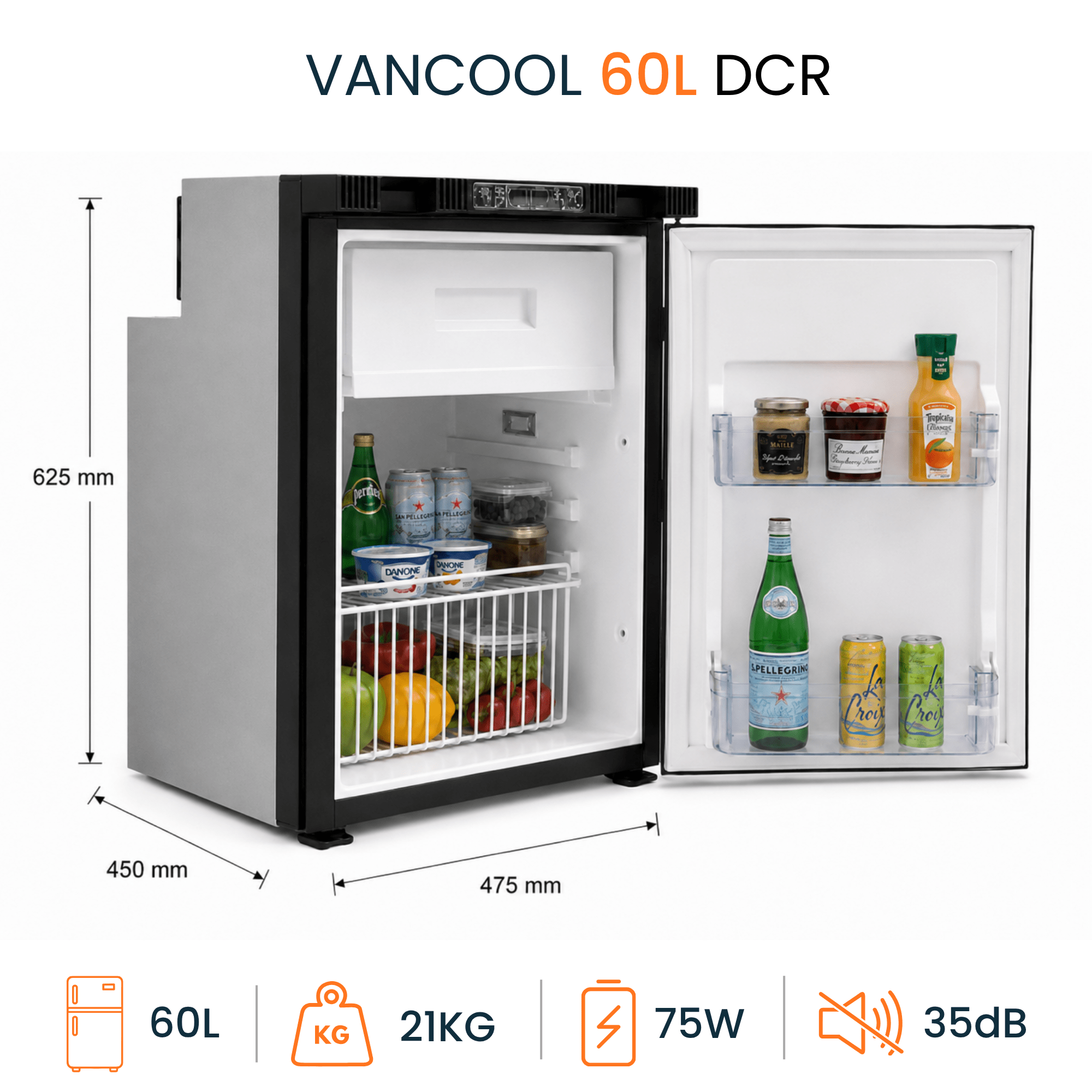 Réfrigérateur à Compression 12-24V VanCool 60L DCR - HxLxP : 62x47x45 cm - Vanlife-Store