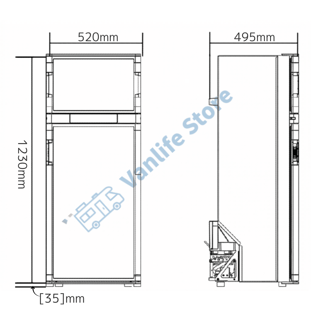 VanCool 140L - Réfrigérateur / Congélateur à compression 12/24v (123×52×49 cm) - Vanlife-Store
