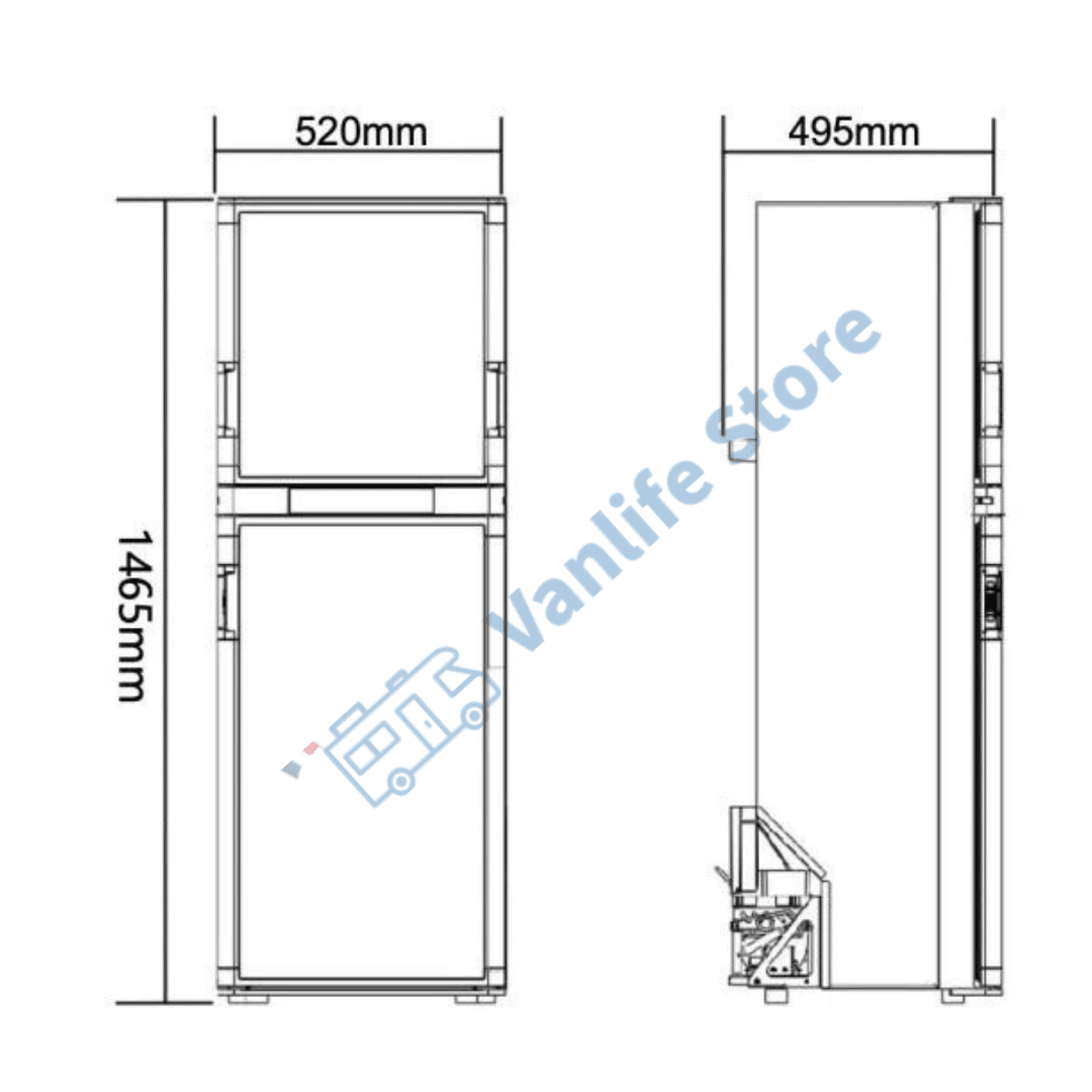 VanCool 170L - Réfrigérateur / Congélateur à compression 12/24v (146×52×49 cm) - Vanlife-Store