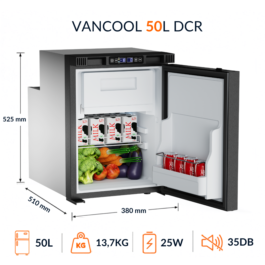 VanCool 50L DCR – Kompresorová lednice 12/24 V (52x38x51 cm)