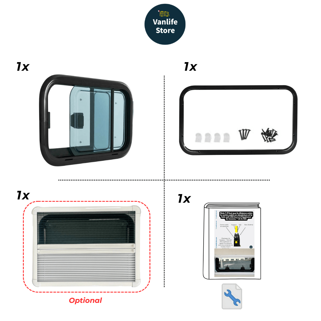 Baie SLIDE LIGHT - Fenêtre coulissante avec store et moustiquaire - Vanlife - Store