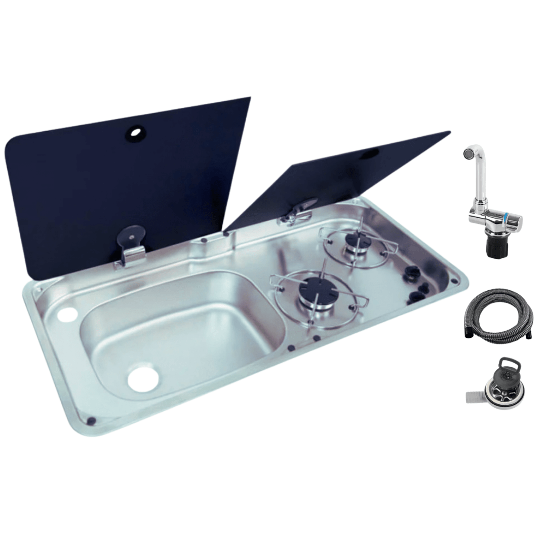 Lavello Da Campeggio In Acciaio Inox 304 Con Rubinetto Acqua Calda/fredda E Coperchio In Vetro – Per Camper, Caravan E Barche