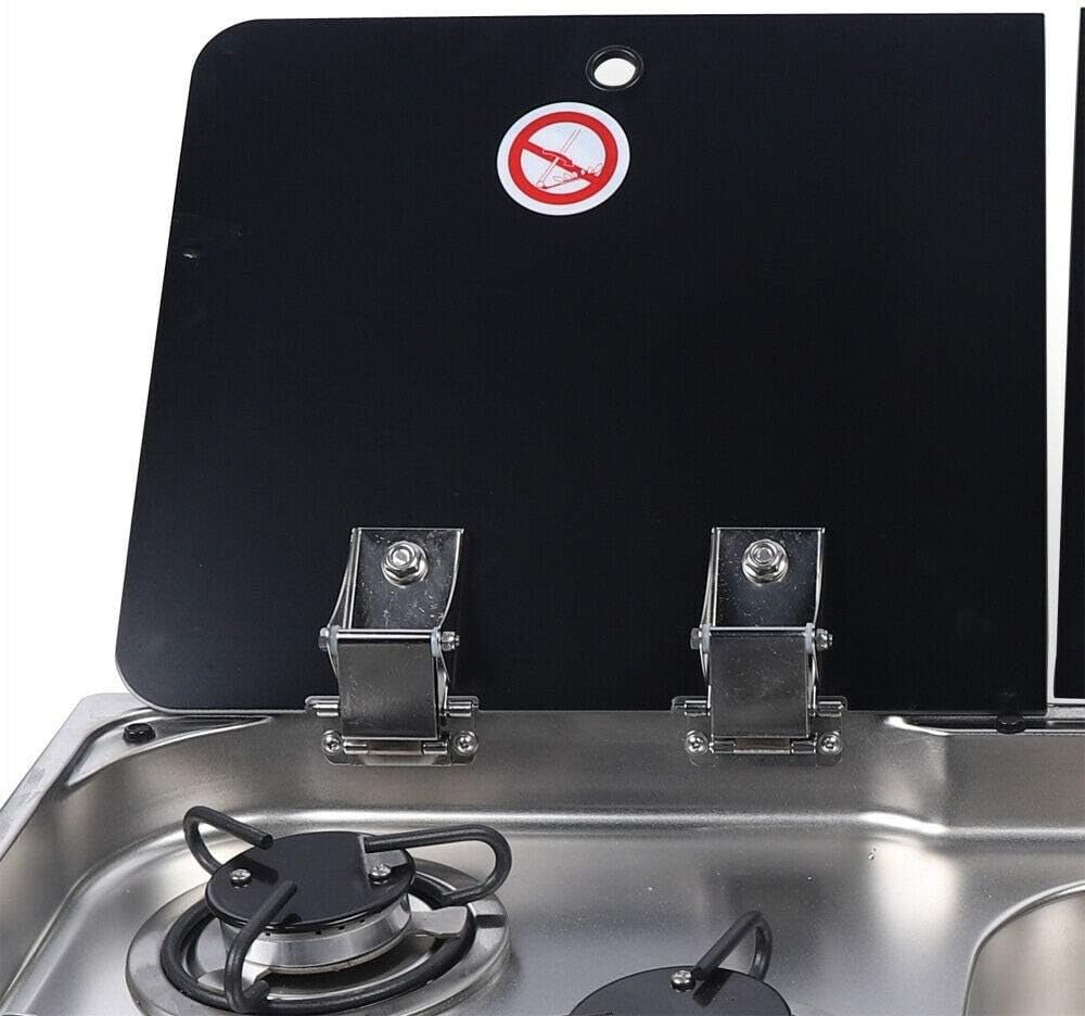 Evier combiné 2 feux gaz - Inox / Verre trempé - LxP : 77x36 cm - Vanlife-Store