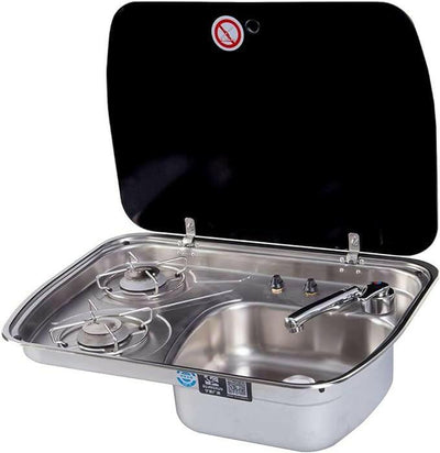 RVS gootsteen - Combinatie 2-pits gasfornuis - LxB: 60x44 cm