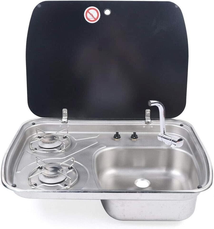 Evier Inox - Combiné Réchaud 2 feux gaz - LxP : 60x44 cm - Vanlife-Store
