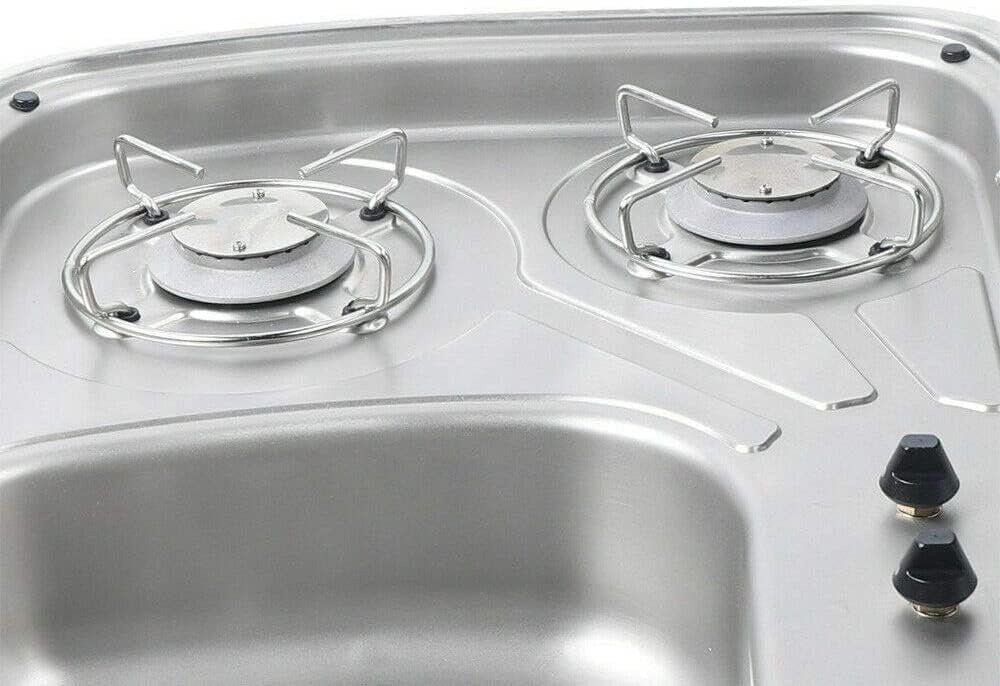 Evier Inox - Combiné Réchaud 2 feux gaz - LxP : 60x44 cm - Vanlife-Store