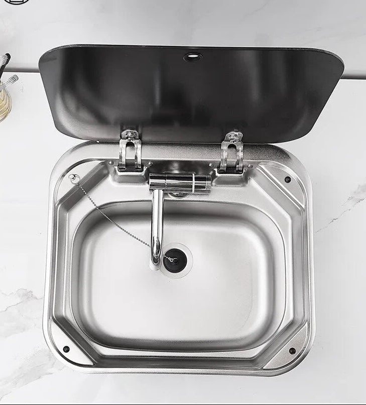 Evier Inox et couvercle verre trempé - Rectangulaire (Seul ou Avec Robinet) - Vanlife - Store