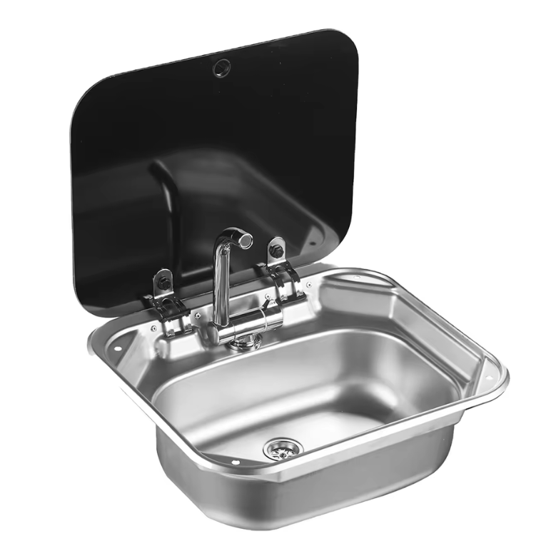 Evier Inox et couvercle verre trempé - Rectangulaire (Seul ou Avec Robinet) - Vanlife - Store
