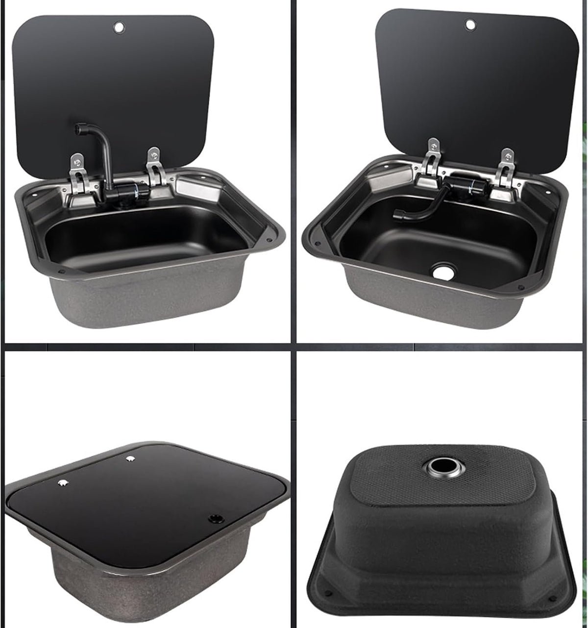 Evier Inox spécial camping-car - 40x35cm - Avec Robinet - BLACK - Vanlife-Store