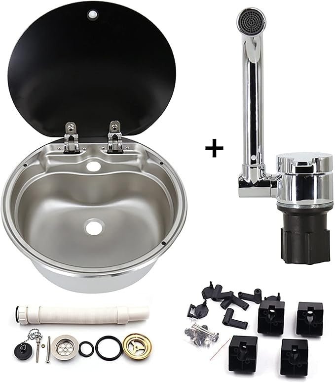 Evier Inox spécial van aménagé - avec Robinet (diamètre 42cm) - Vanlife - Store