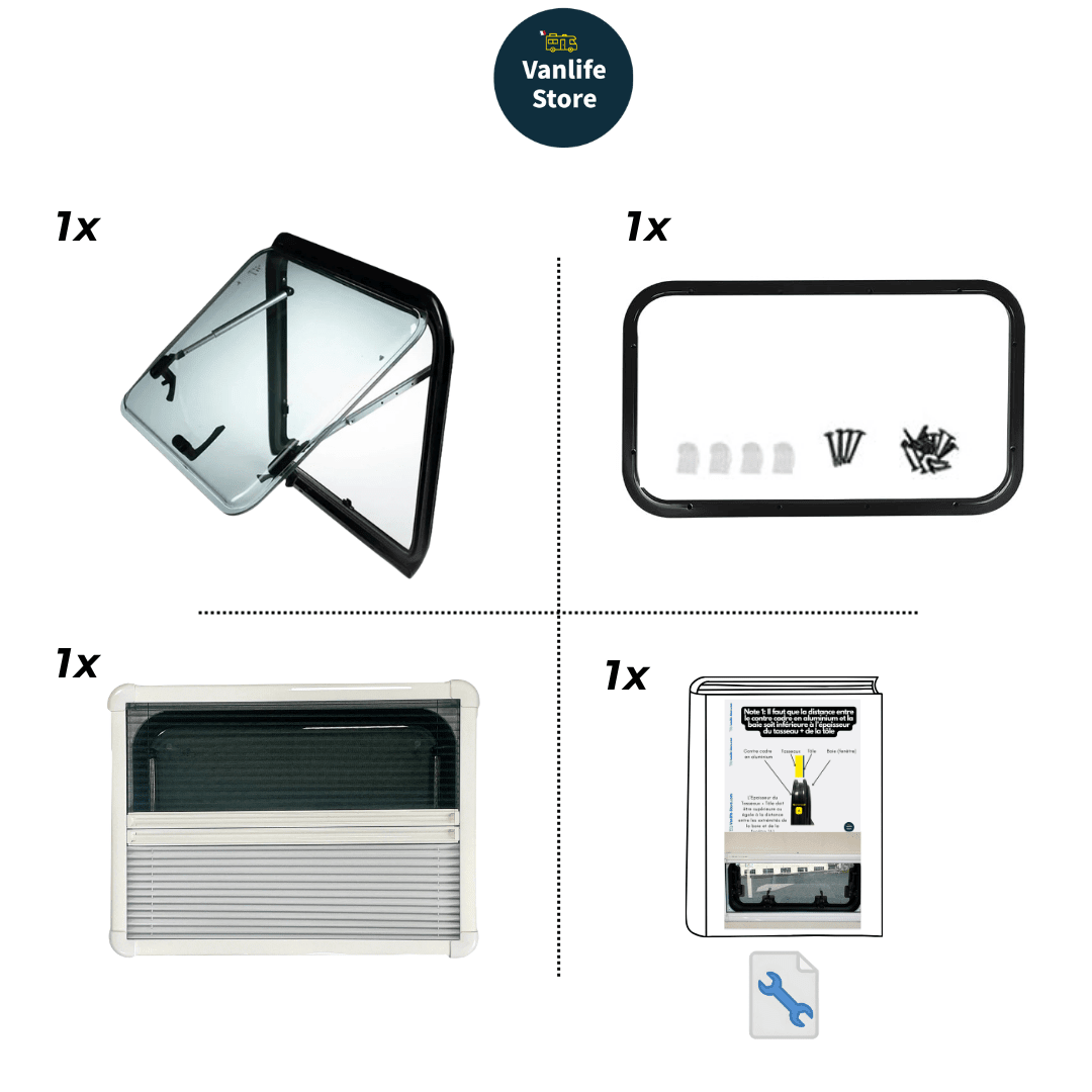 Fenêtre LIGHT 700 x 400 - avec store et moustiquaire - Vanlife-Store
