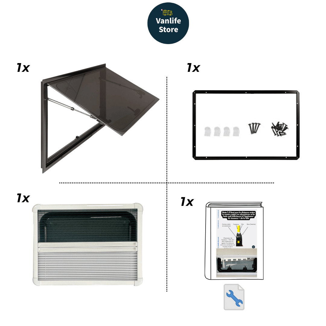 Fenêtre SQUARE 700 x 400 - avec store et moustiquaire - Vanlife-Store