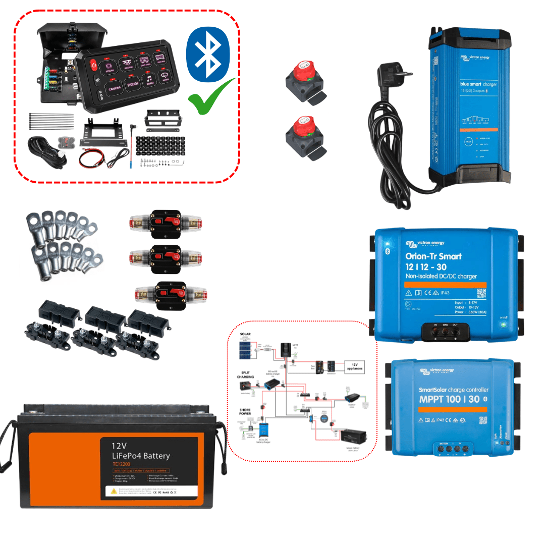 Kit complet électricité van aménagé - Avec schéma électrique - Interrupteurs Bluetooth - Sans convertisseur 12v - 230v - Vanlife - Store