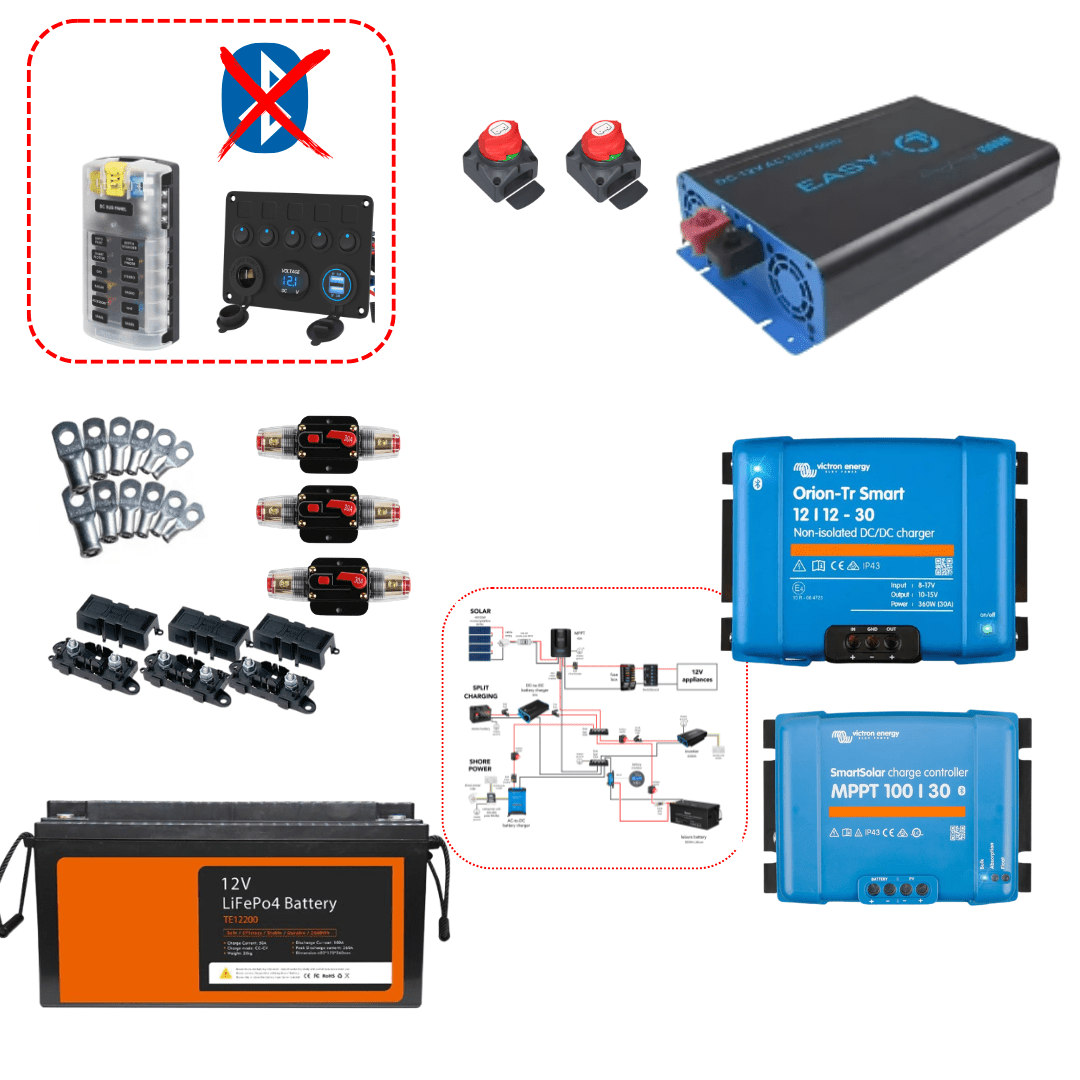 Kit complet électricité van aménagé - Avec schéma électrique - Interrupteurs manuels - Avec convertisseur 12v - 230v - Vanlife - Store