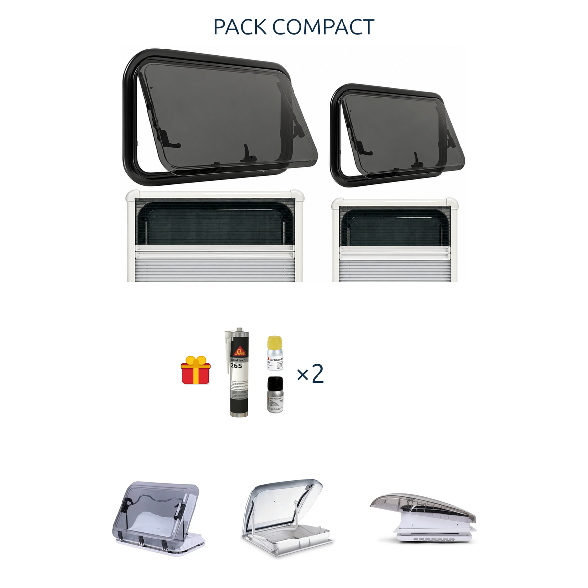 Visuel pack compact shade laterale arriere options 3 lanterneaux sika x2 offert.png : fenêtres, cadres, kit Sika offert et options lanterneaux