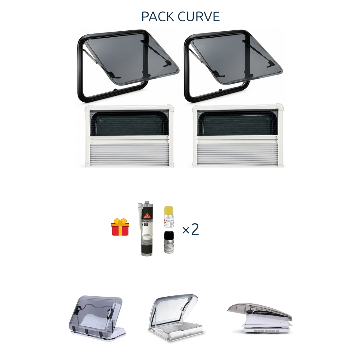 Visuel pack curve curve x2 options 3 lanterneaux sika x2 offert.png : fenêtres, cadres, kit Sika offert et options lanterneaux