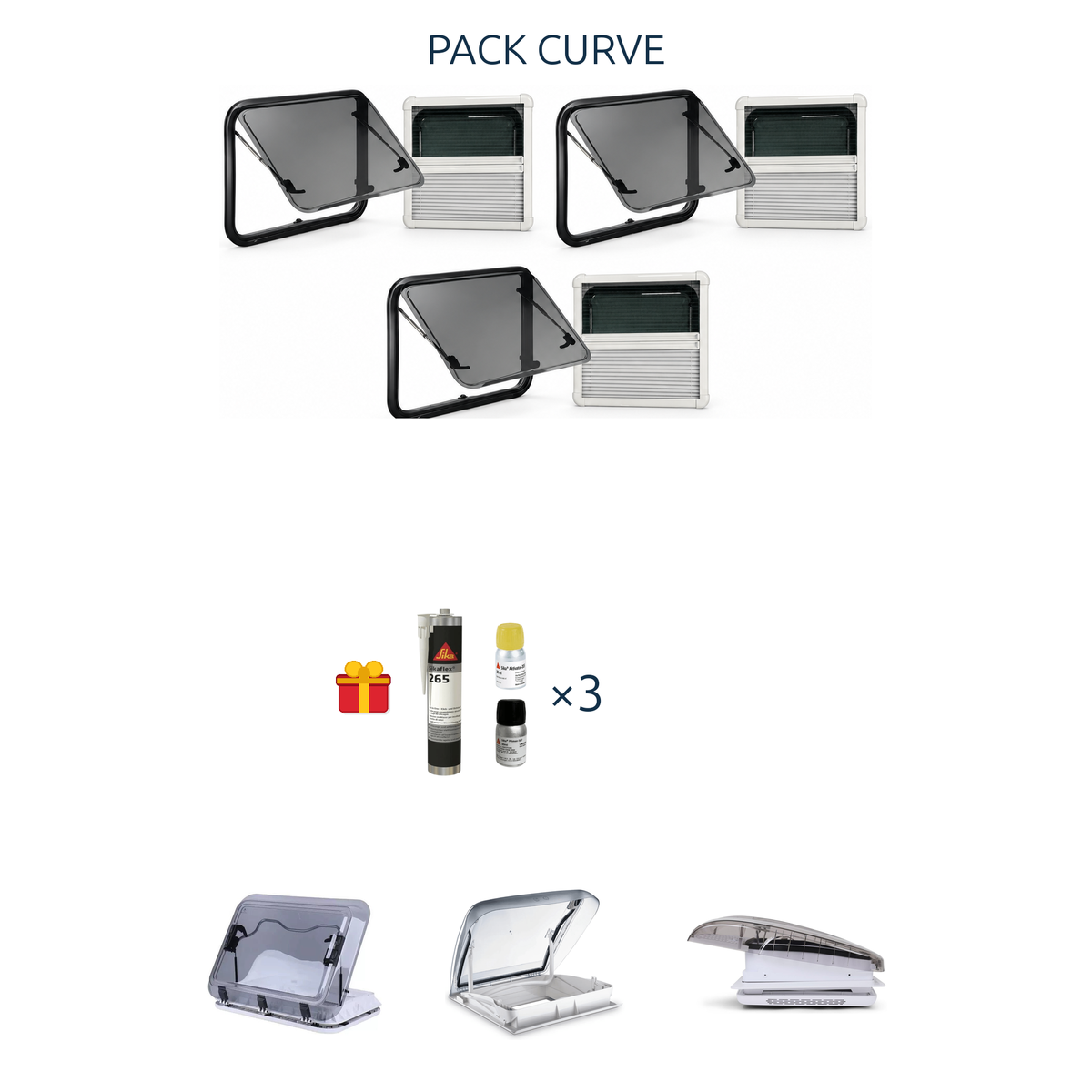 Visuel pack curve curve x3 options 3 lanterneaux sika x3 offert.png : fenêtres, cadres, kit Sika offert et options lanterneaux