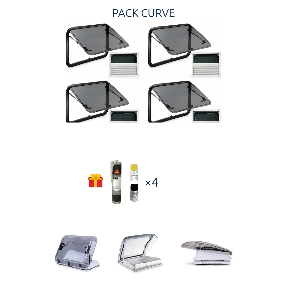 Visuel pack curve curve x4 options 3 lanterneaux sika x4 offert.png : fenêtres, cadres, kit Sika offert et options lanterneaux