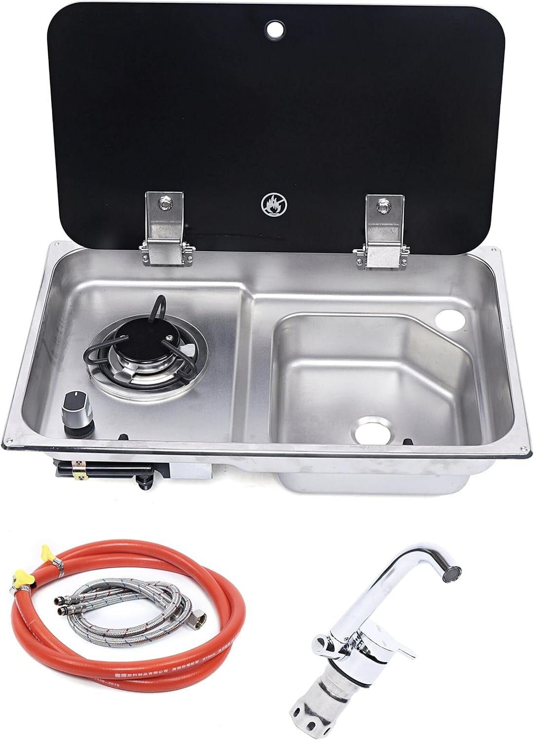 Pack Evier Inox combiné 1 feu gaz + Pompe à eau 12v - Vanlife-Store