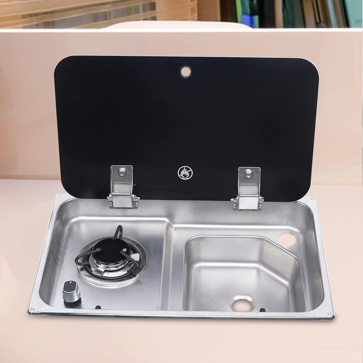 Pack Evier Inox combiné 1 feu gaz + Pompe à eau 12v - Vanlife-Store
