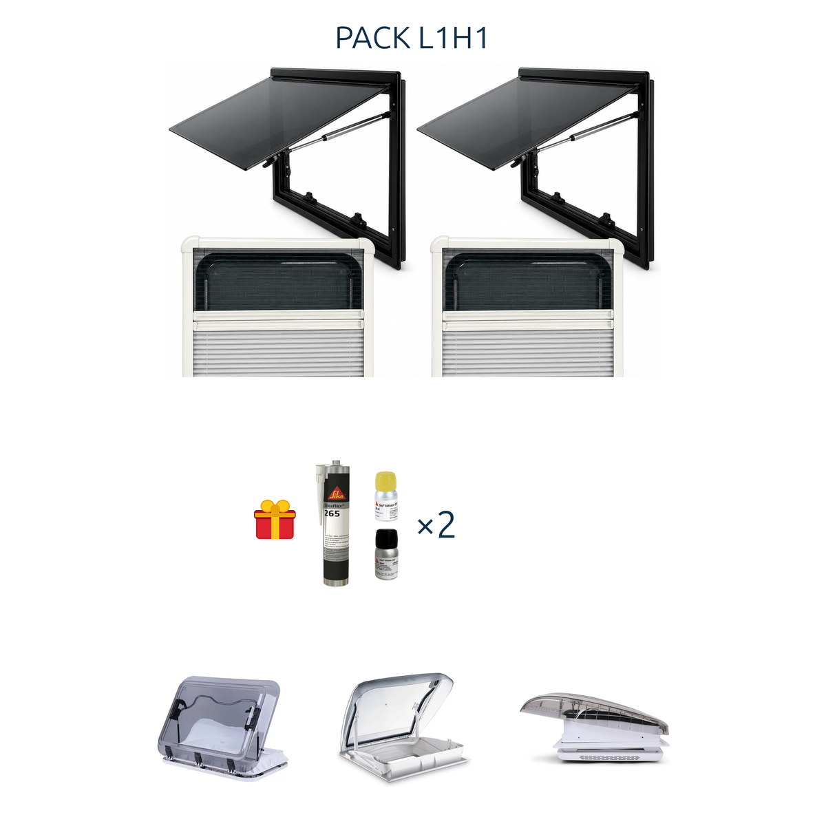 Visuel pack l1h1 square 2 laterales options 3 lanterneaux sika x2 offert.png : fenêtres, cadres, kit Sika offert et options lanterneaux