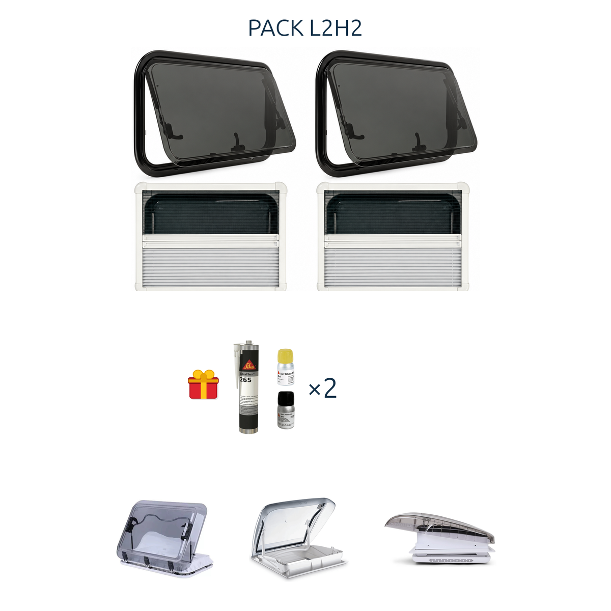 Visuel pack l2h2 shade 2 laterales options 3 lanterneaux sika x2 offert.png : fenêtres, cadres, kit Sika offert et options lanterneaux