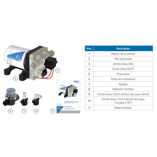 Pompe à pression 12 VDC avec bypass, membrane et pressostat AQUATEC - Vanlife - Store