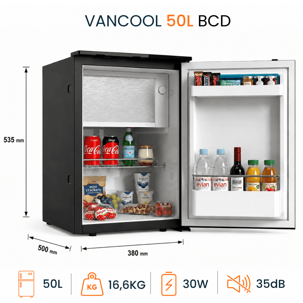 VANCOOL 50L BCD – HxLxP : 53x38x50 cm - Frigo à compression 12/24v - Vanlife-Store