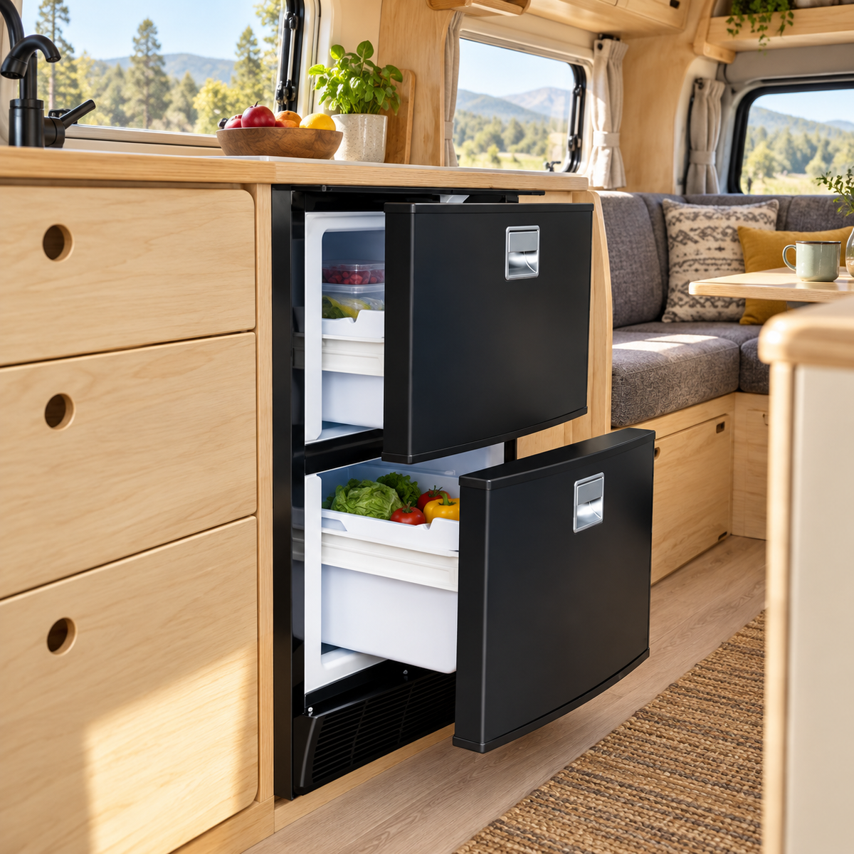 VanCool 70L — illustration en camping-car, ouvert
