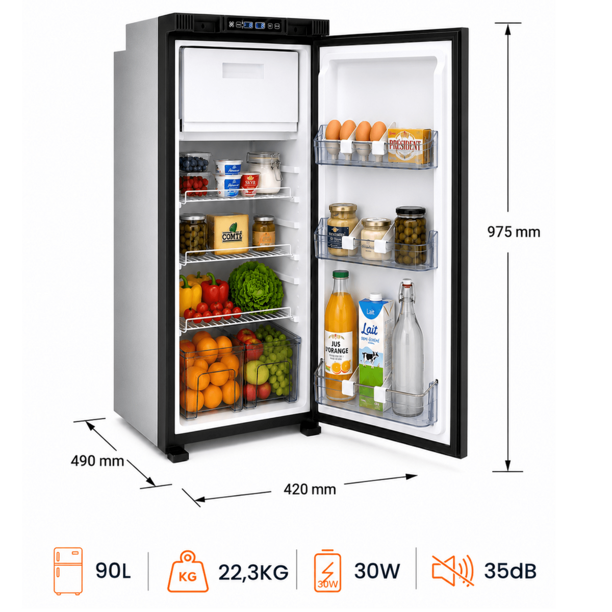 VANCOOL 90L DCR - Frigo à compression 12/24/230v - HxLxP : 97,5×42×49 cm - Vanlife-Store