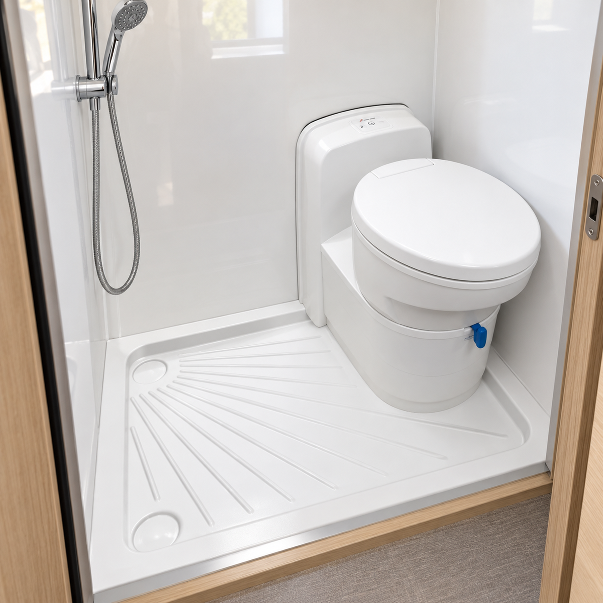 W5000 avec receveur de douche — illustration de mise en situation, WC à droite