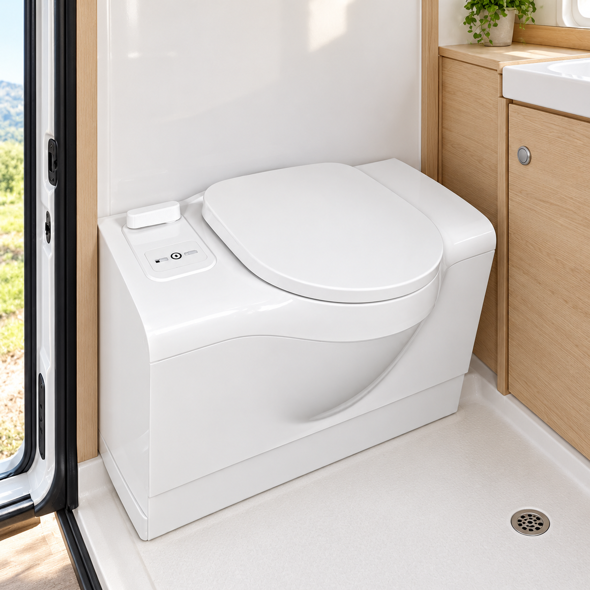 W5001 — illustration de mise en situation dans une salle de bain de camping-car